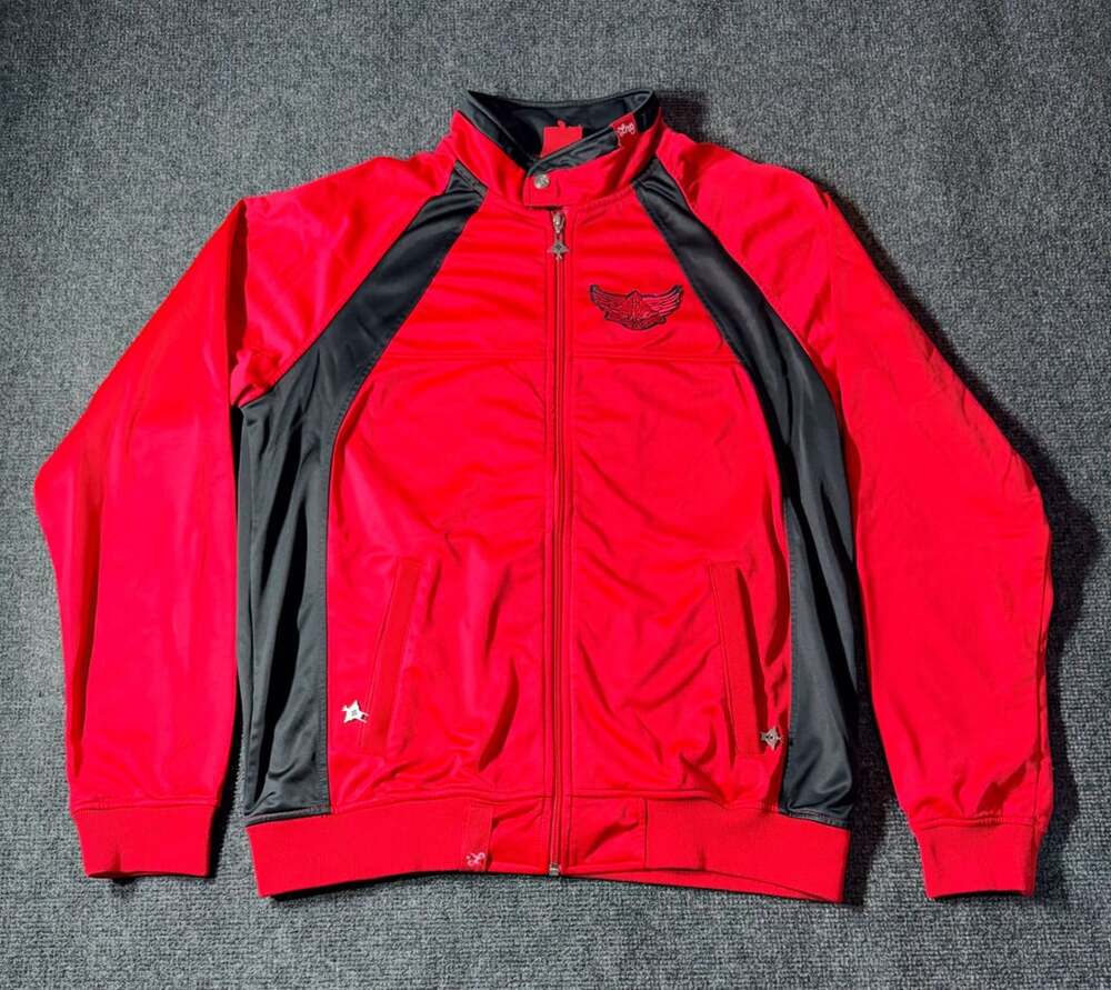 LRG Track Jacket Size L Red Black Full Zip Wings Logo